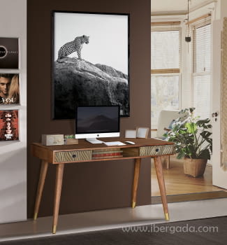 Escritorio Savana Madera/Bronce 2 Cajones 1 Hueco (130x50x76)